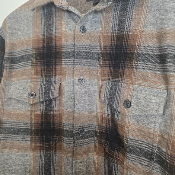 Express Shacket Men Small Shirt Jacket Button Up Plaid Gray Brown Lumberjack - Picture 2 of 9